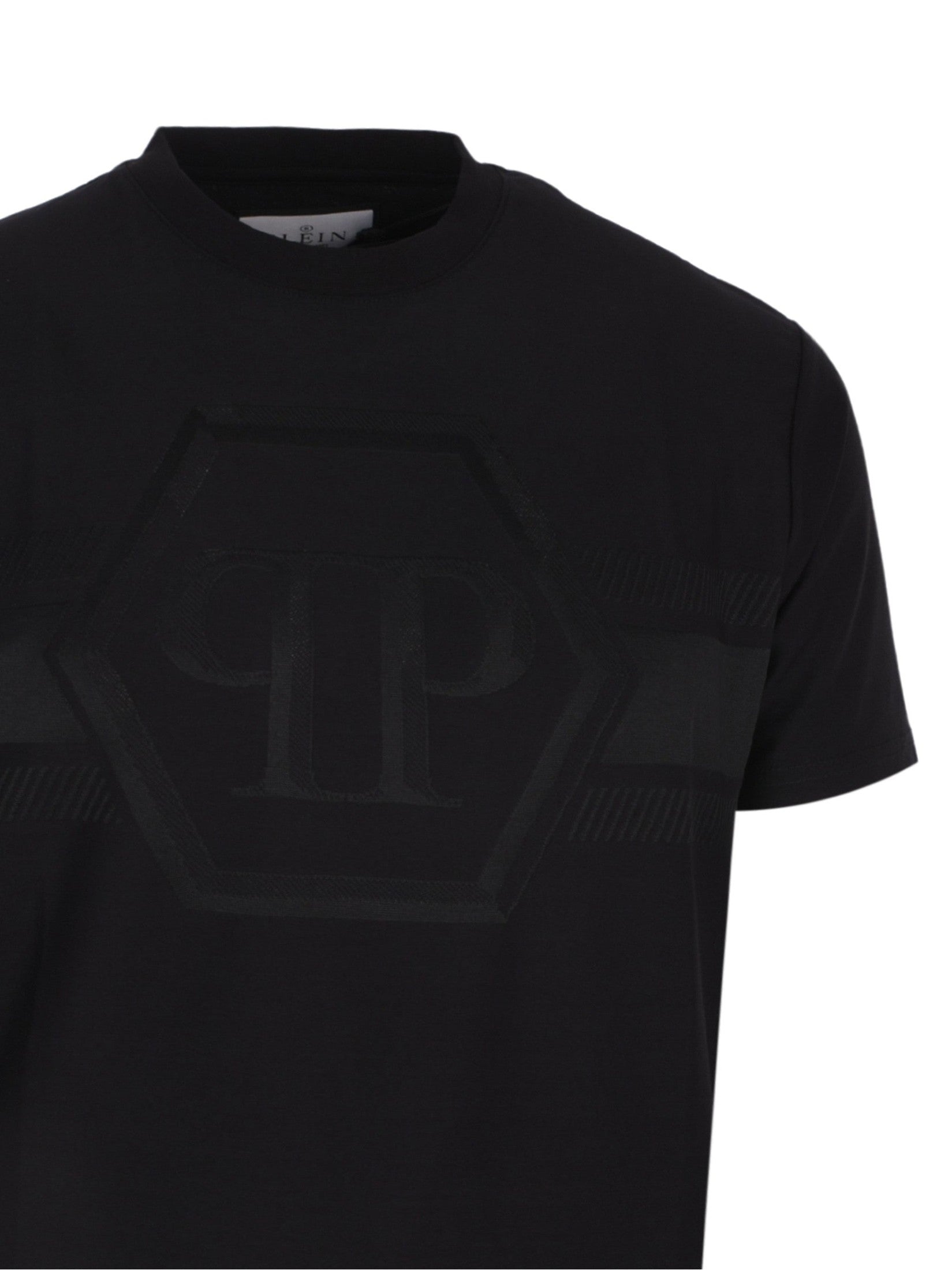 Round neck t-shirt jacquard hexagon line