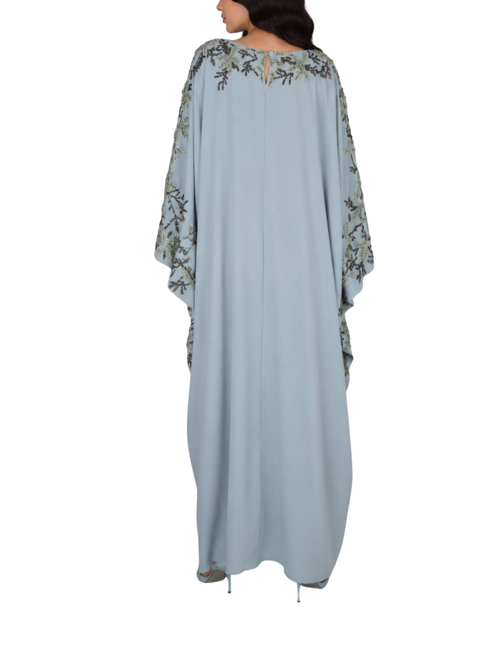 Hand embroiderd flowers -long sleeve dress-kaftan cut dress