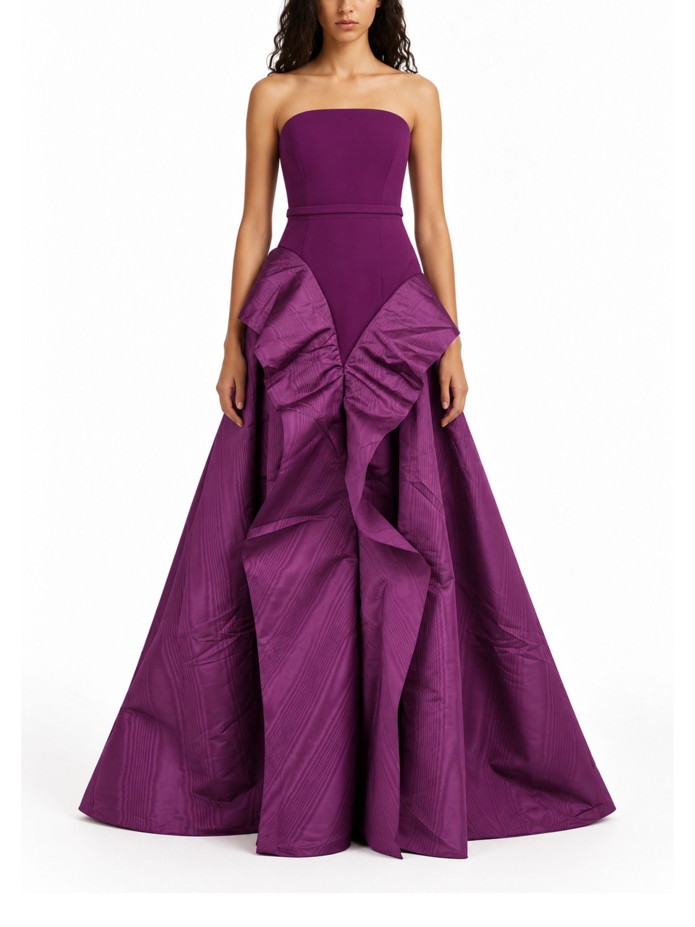 Strapless gown with contrast flare detail