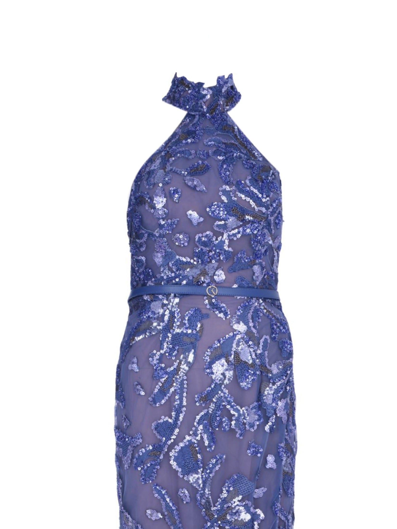 Halter neck embroidered tulle dress