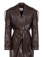 BROWN VEGAN LEATHER TRENCHCOAT