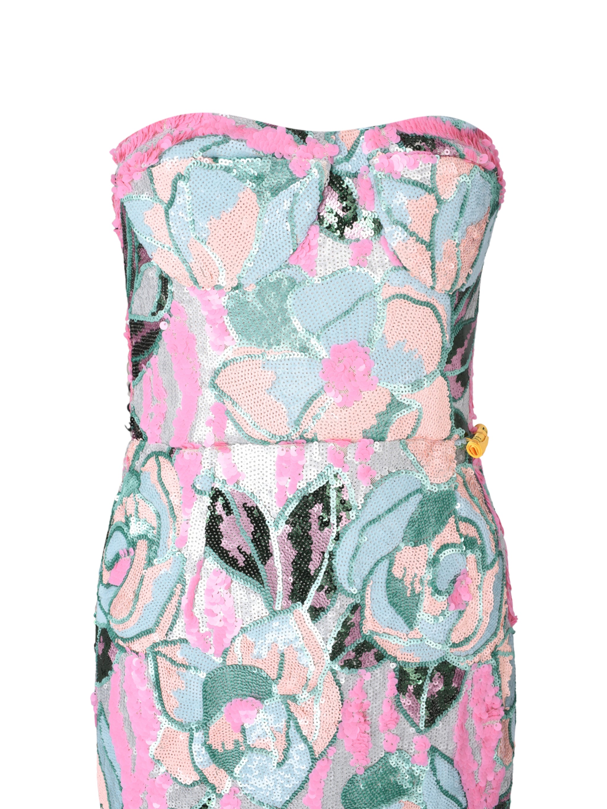Calypso sequin dahlia strapless maxi dress in multi
