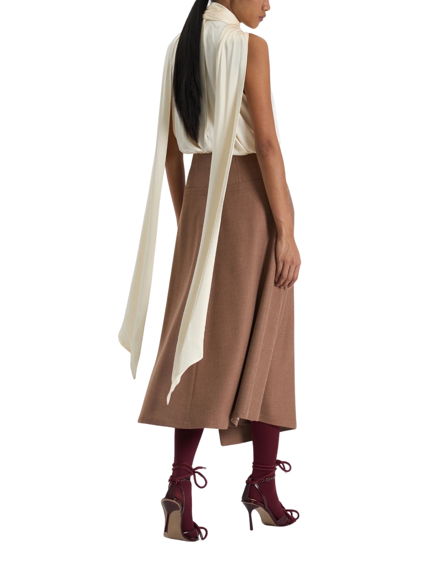 Caramel draped midi skirt