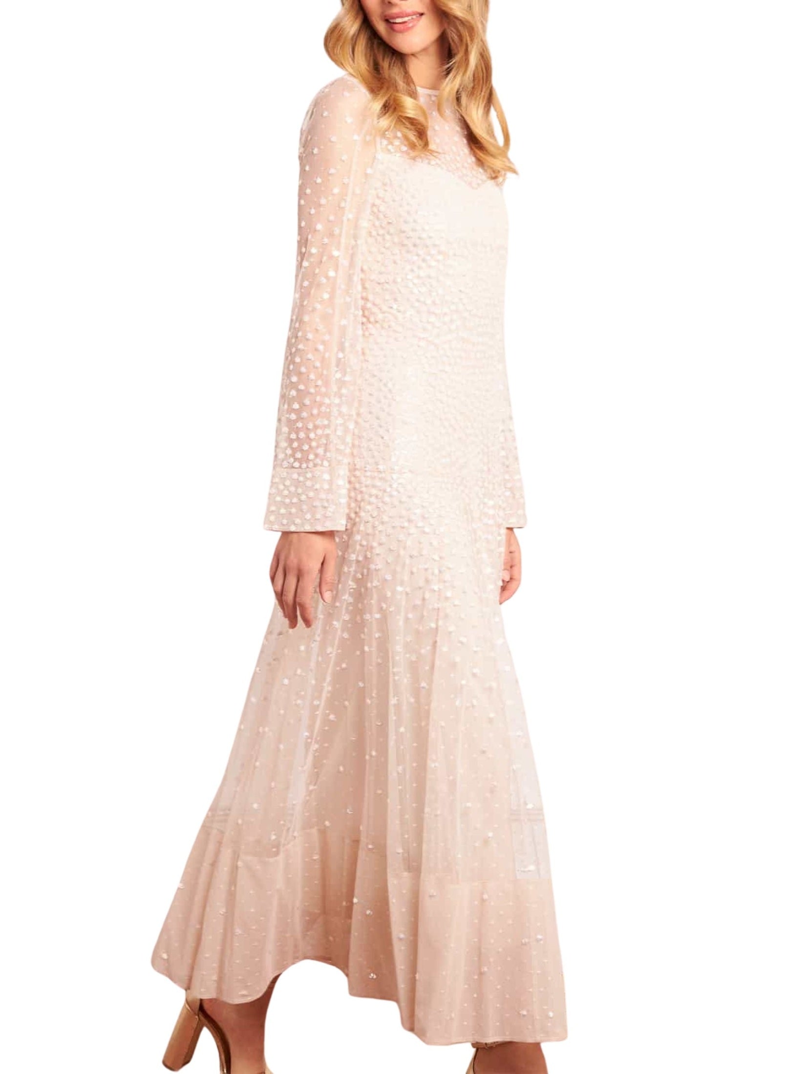 Sequin cascade long sleeve ankle gown
