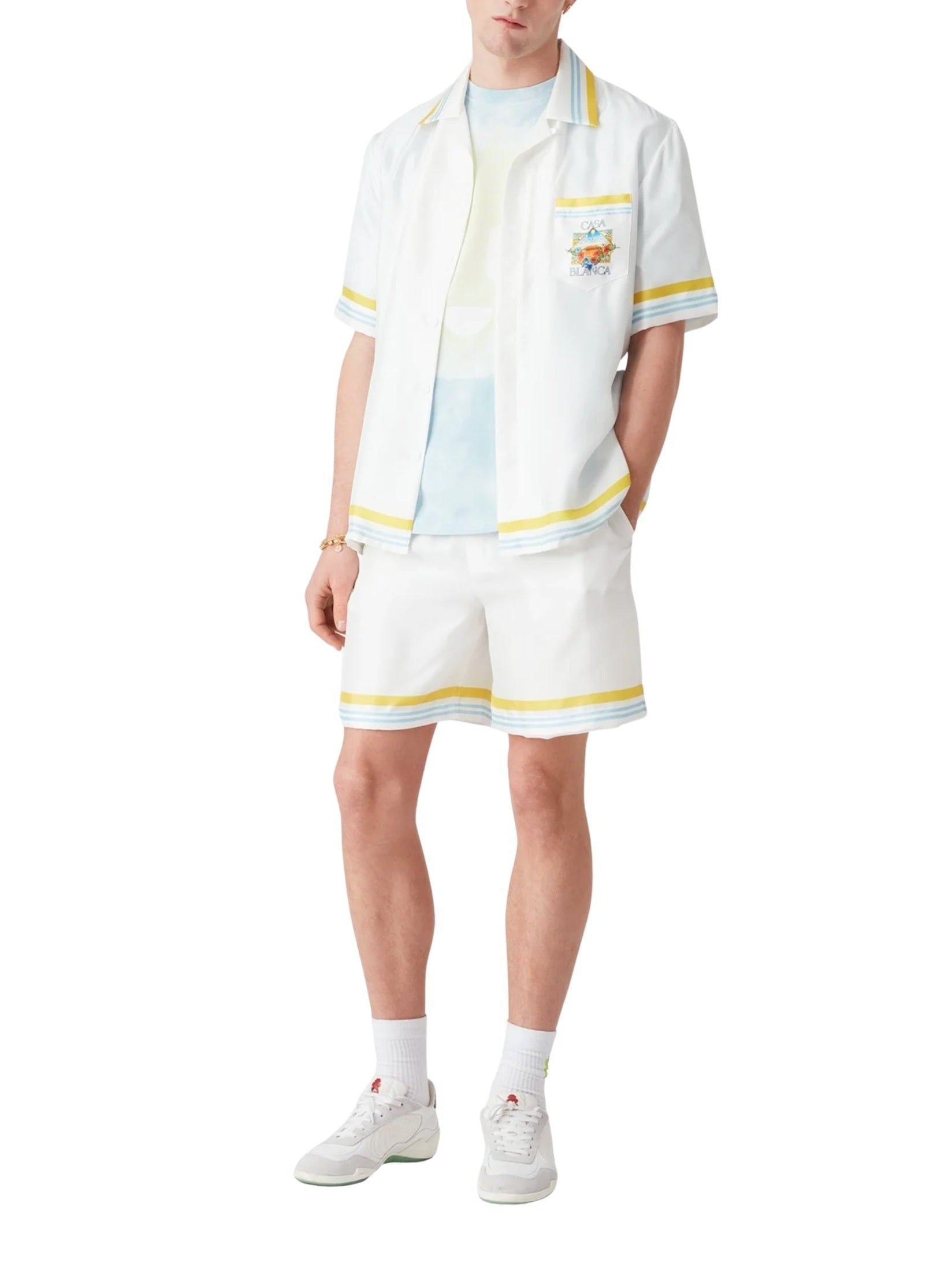 White Tennis Landscape Silk Shorts