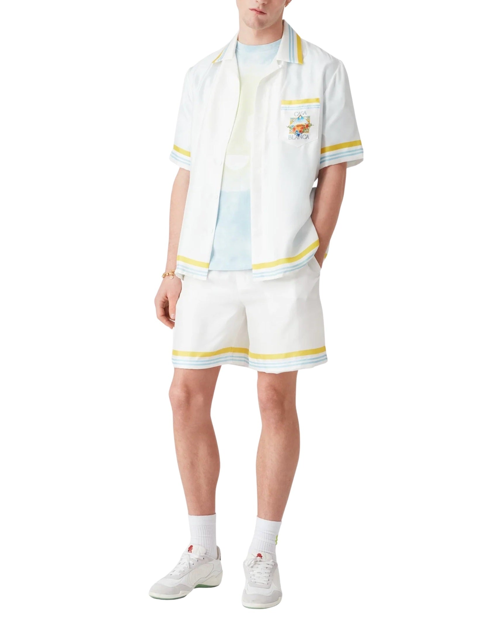 White Tennis Landscape Silk Shorts