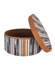 Modern,kutnu ikat&leather big round treasure box