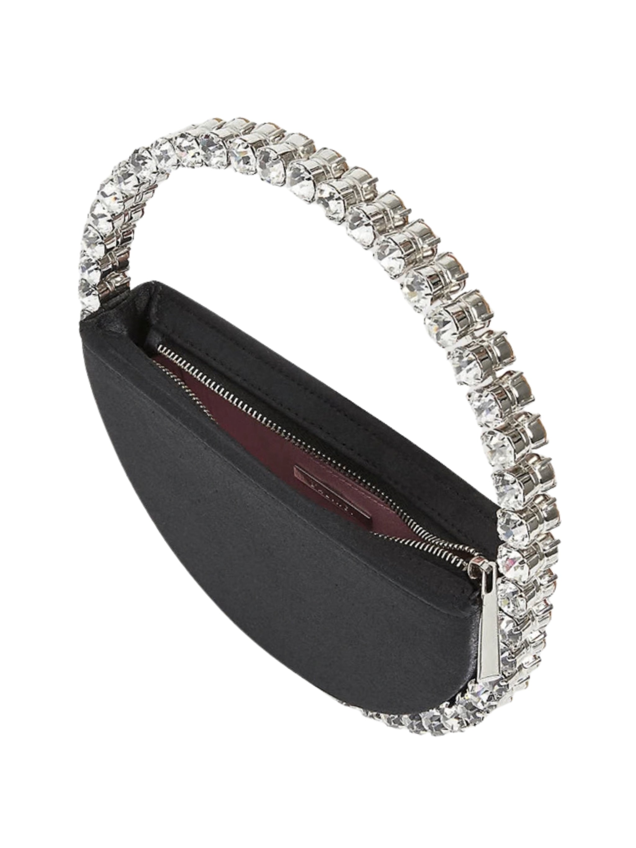 Eternity satin black round stone-encrusted satin clutch