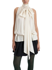 SLEEVELESS BLOUSE WITH SCARF TIE