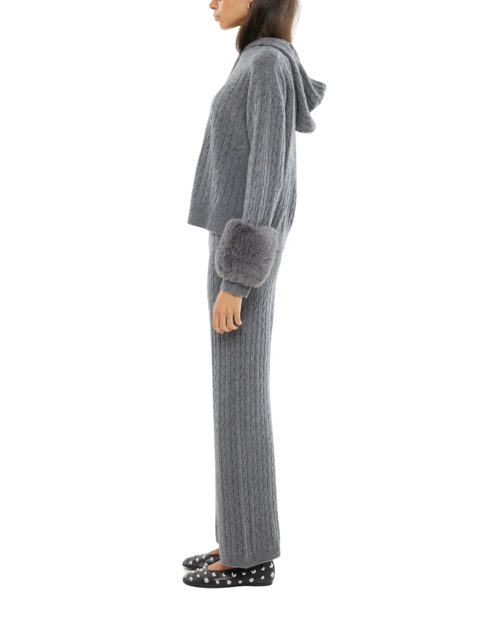 The cable knit zip up faux cuff cardigan in storm