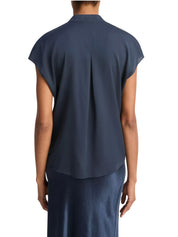 CAP SLV BLOUSE W/ CONTRAST HIDDEN PLKT