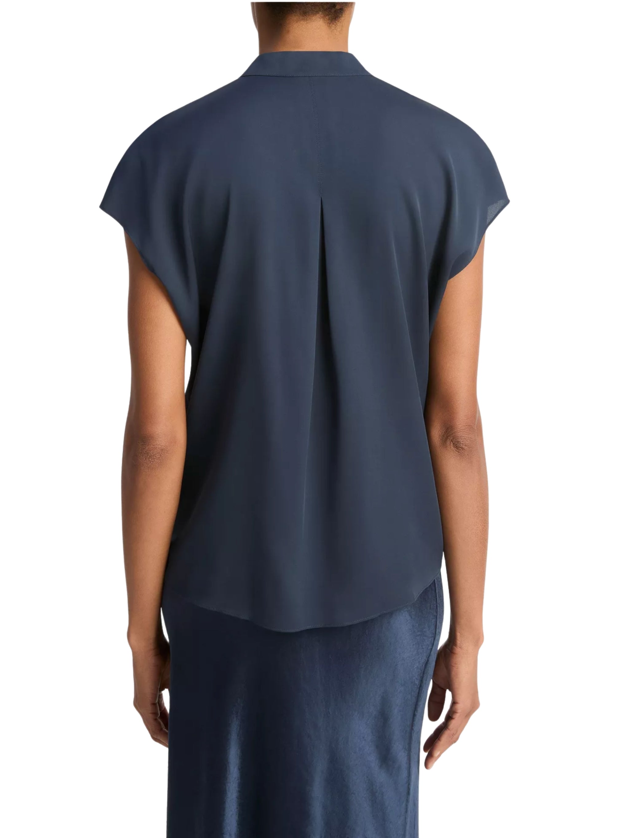 CAP SLV BLOUSE W/ CONTRAST HIDDEN PLKT