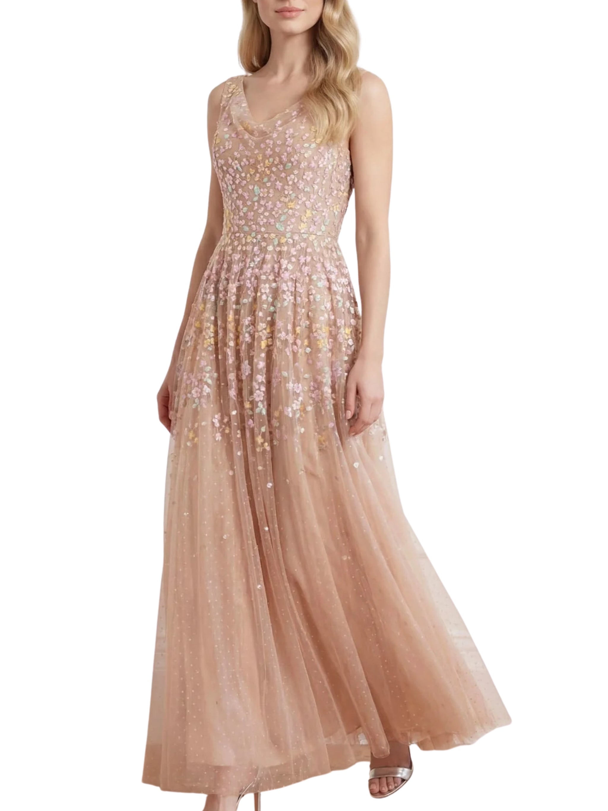 Versailles ditsy cowl neck gown