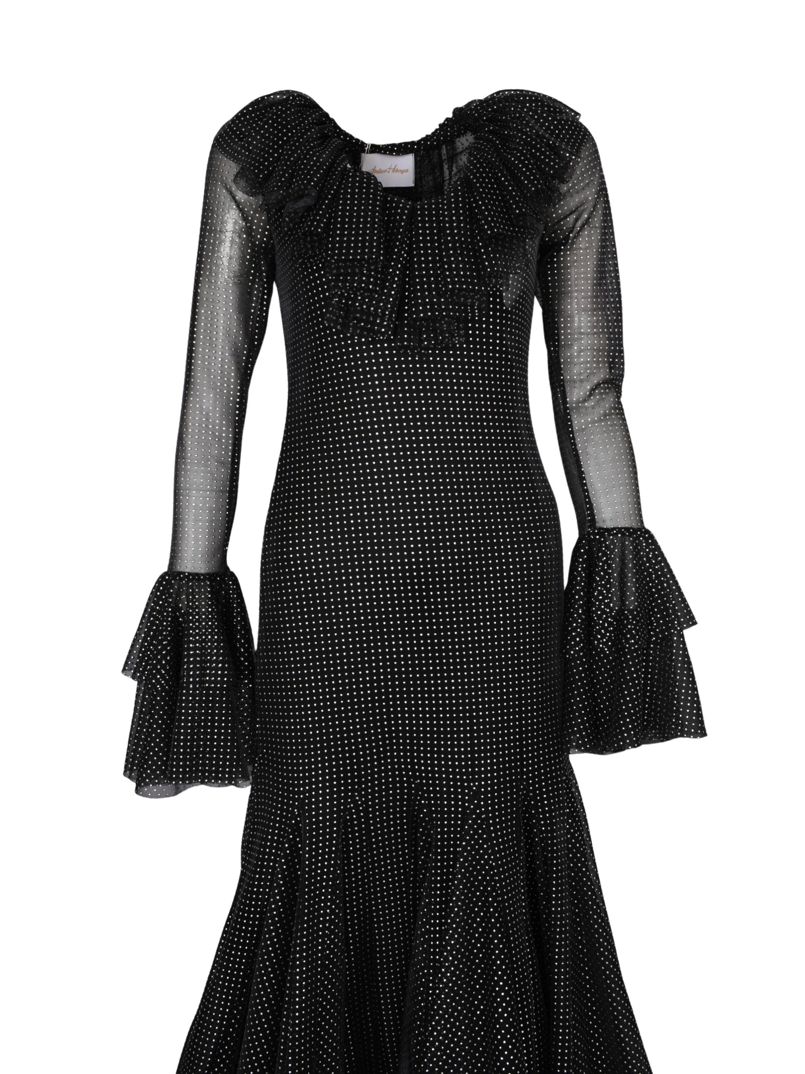 Black parisian studded embroidered dress