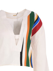 Long kimono sleeve tunic style top, with deep v-neck