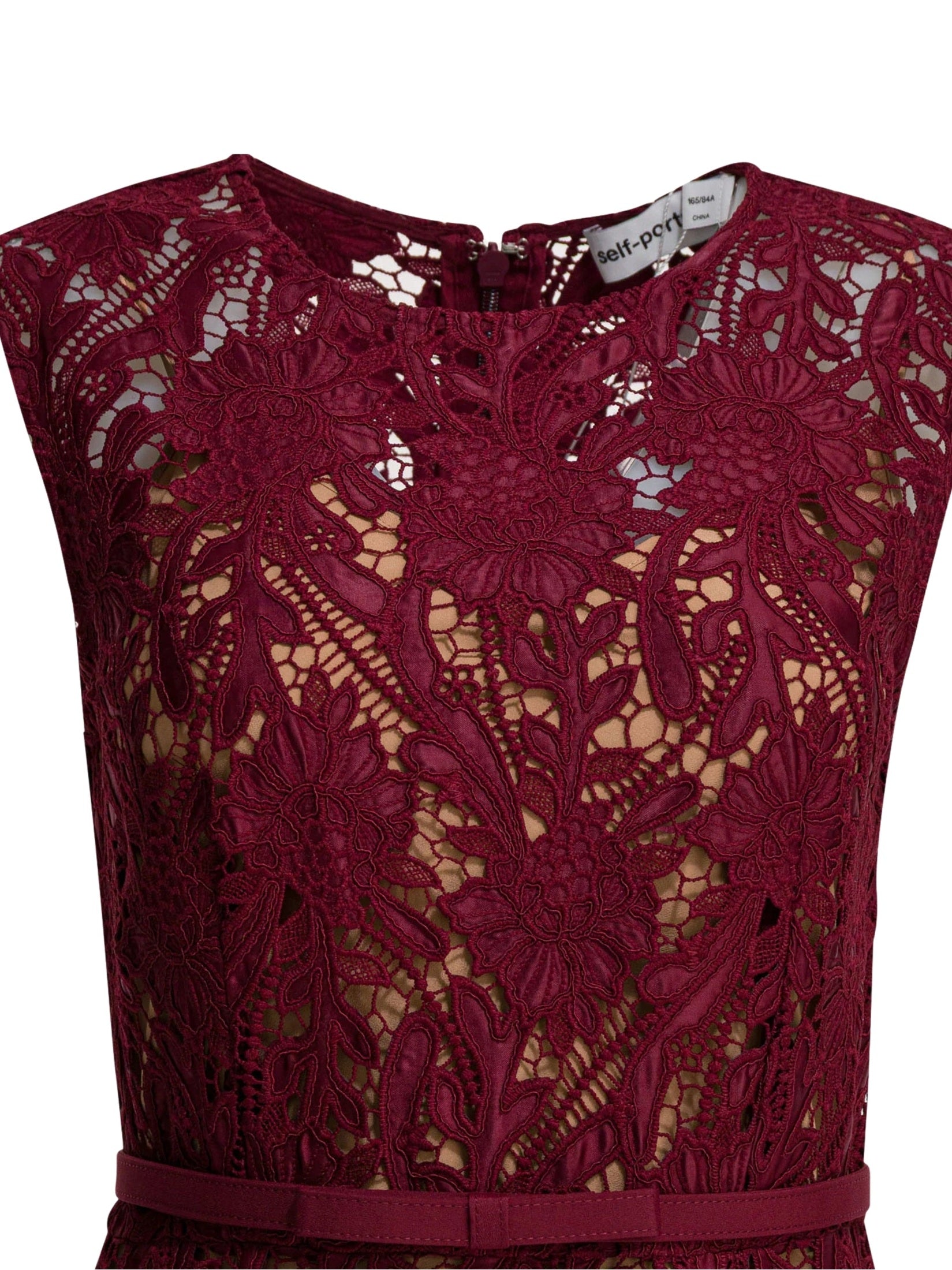 Burgundy guipure lace midi dress