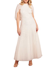 Scallop sequin cape ankle gown