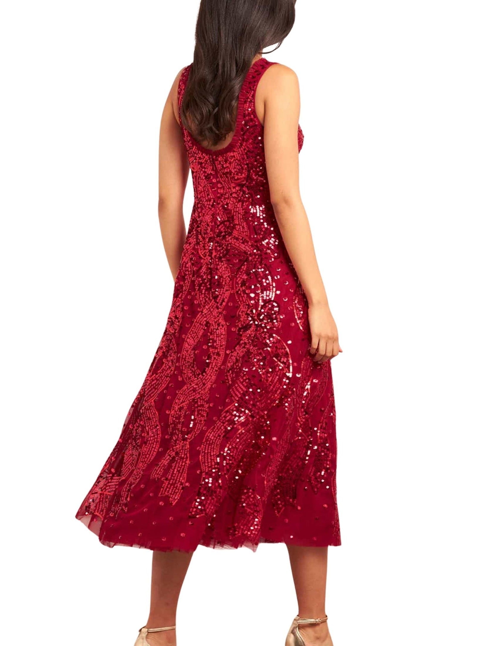Sequin ribbon scoop neck ballerina dress