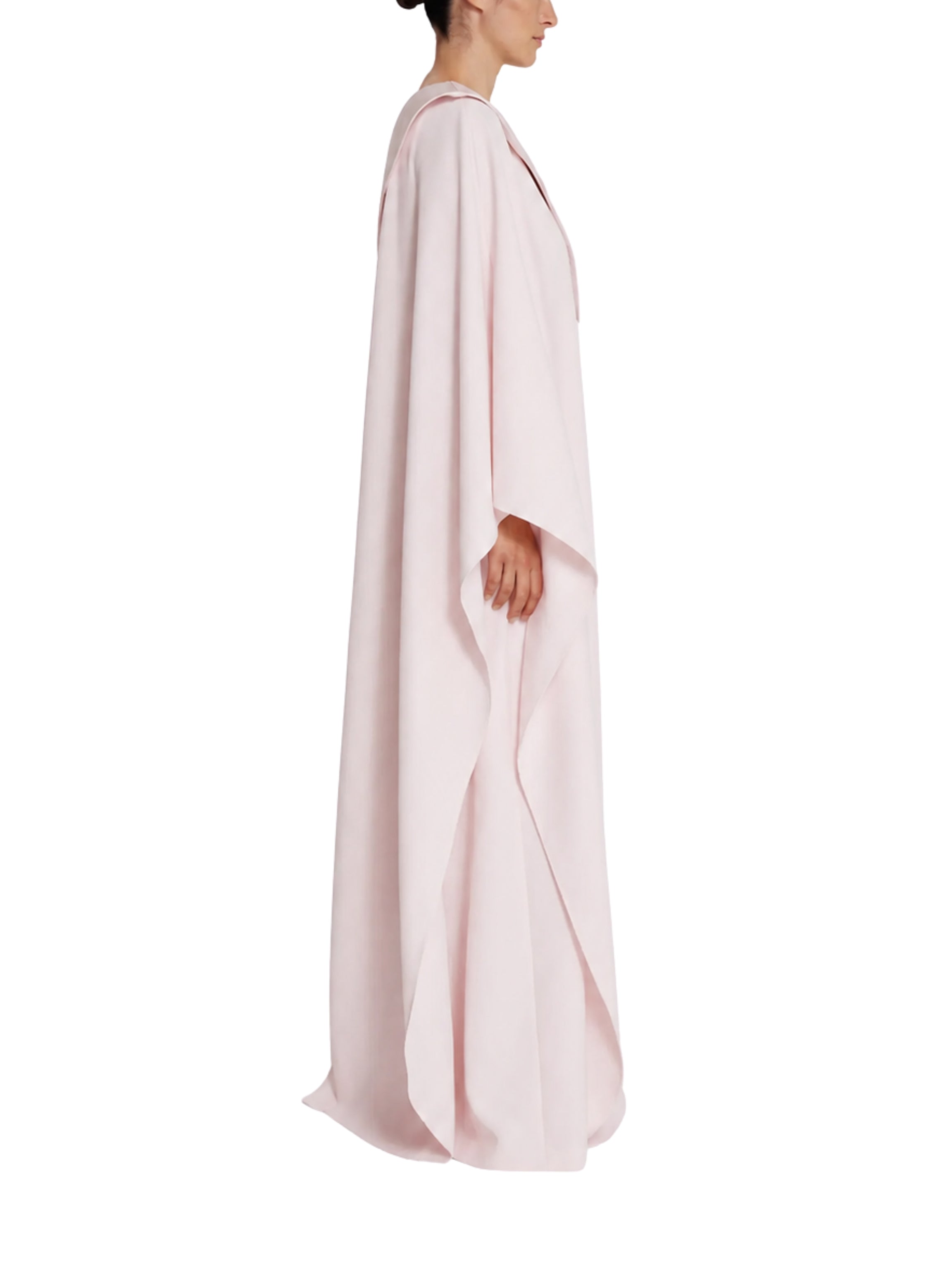 Asymmetric gown with drapped sleeve detail