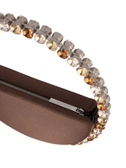 Eternity satin brown round stone-encrusted satin clutch