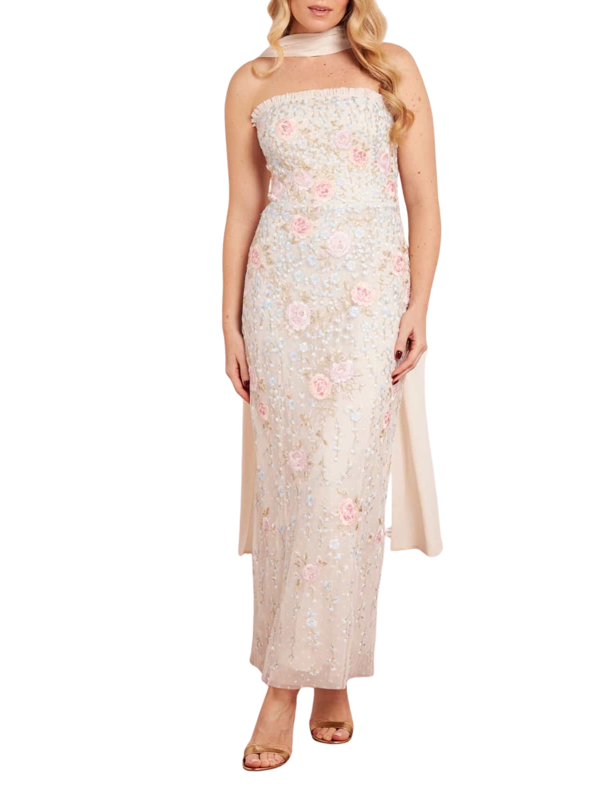 Cressida embroidery strapless ankle gown