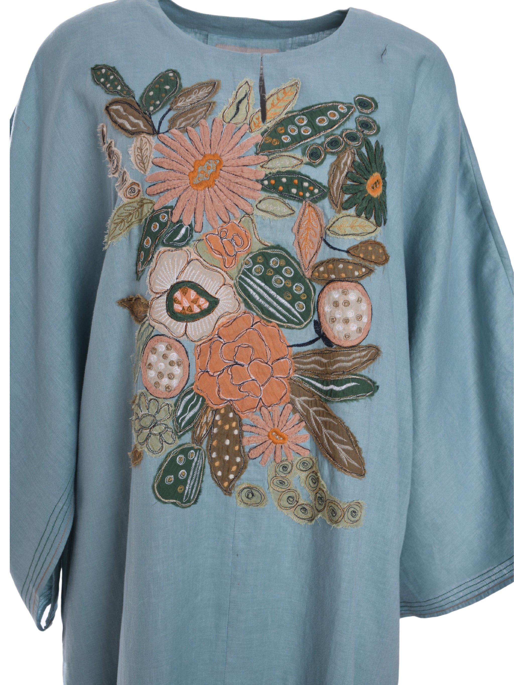 BLUE KAFTAN WITH FLOWER EMB