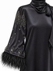 Embroidered and Feather Detailed Satin Blouse