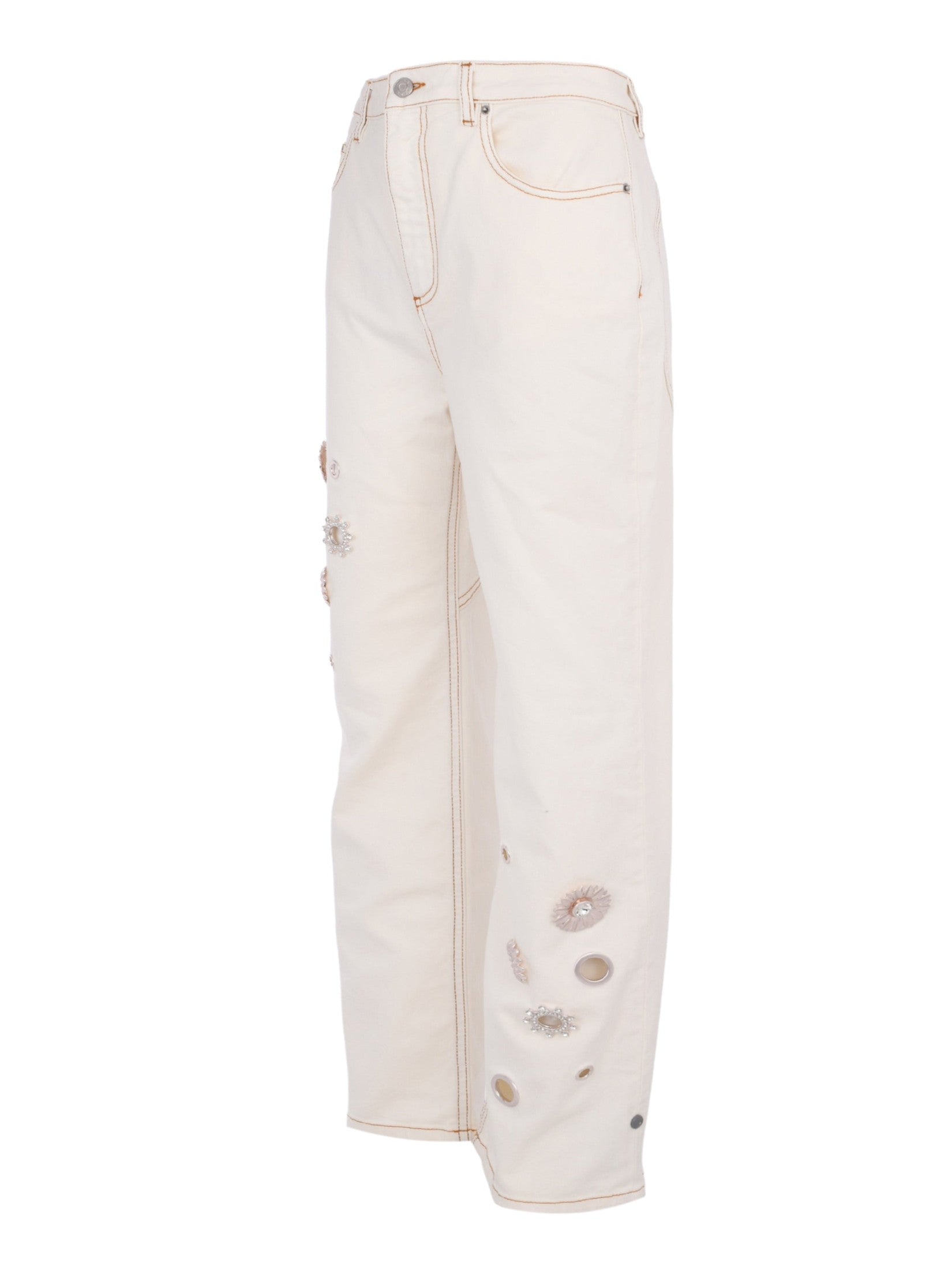 Crystal grommet straight leg jean