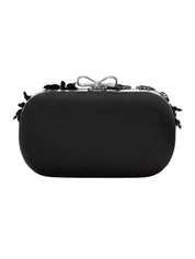 Black Satin Floral Crystal Clutch Bag