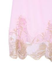 Crepe de chine long lingerie top with lace trims