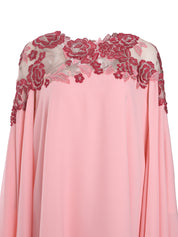 PINK KAFTAN WITH FLORAL CHIFFON TULLE