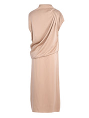 ENVER SATIN DRAPED DRESS WITH PIERCING DETAIL ON SHOULDER