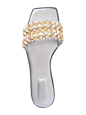 Faye beaded metallic leather flat slide