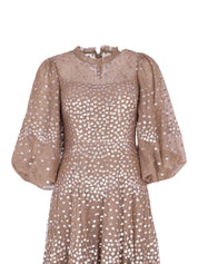 SCALLOP SEQUIN ROUND NECK ANKLE GOWN