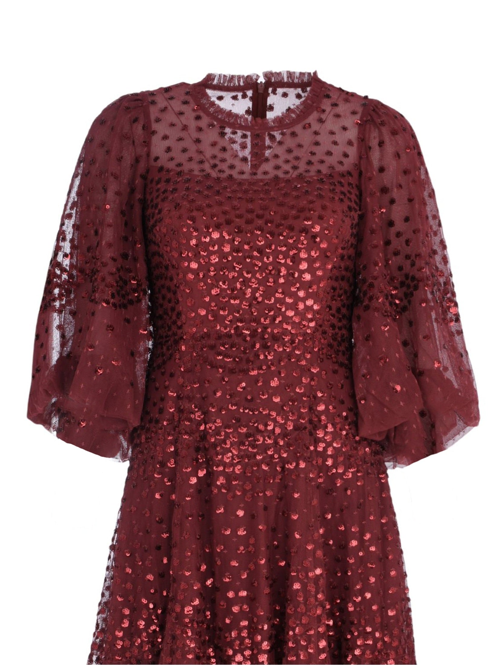 Scallop sequin round neck ankle gown