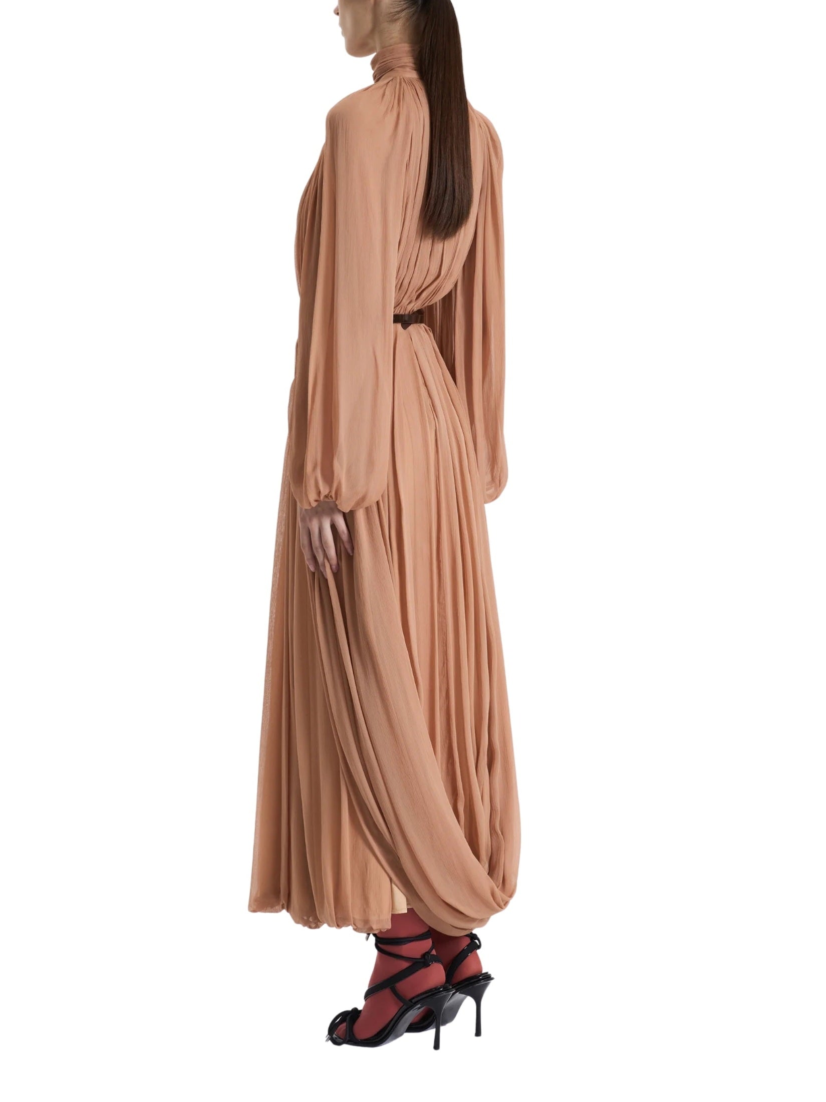 Salmon draped long dress