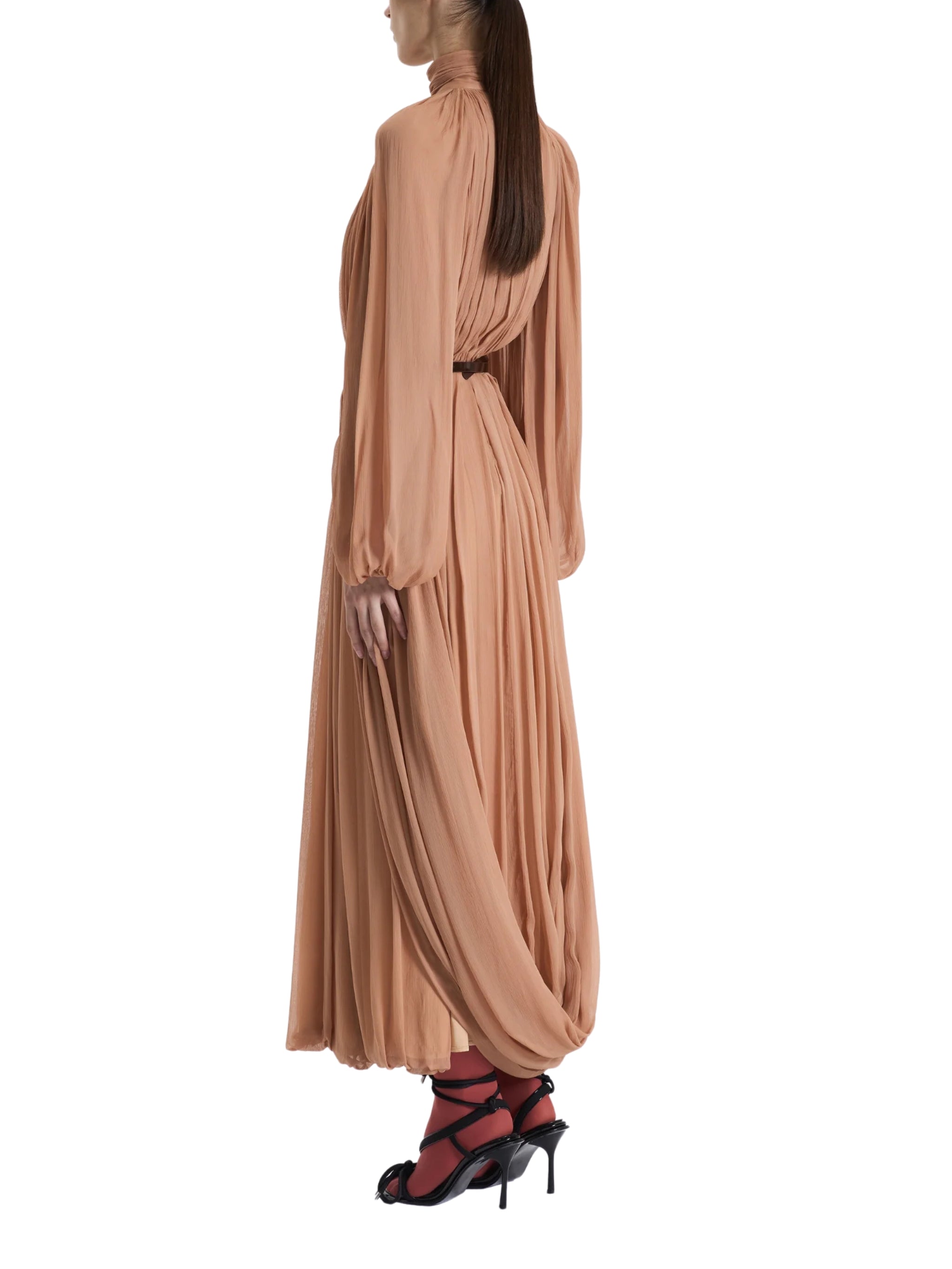 SALMON DRAPED LONG DRESS