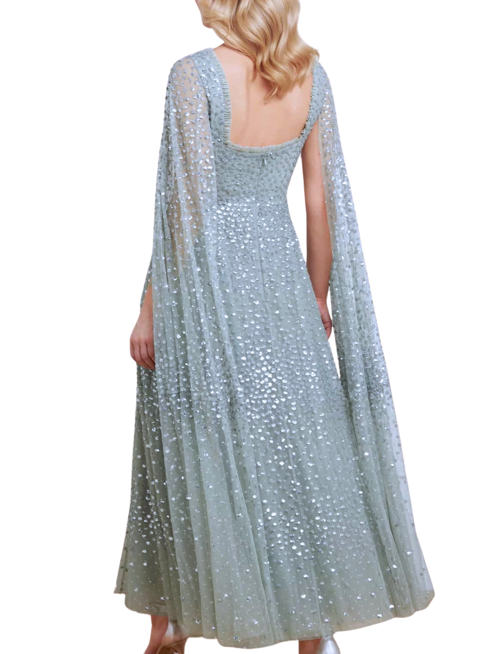 SCATTER DOT CAPE SLEEVE ANKLE GOWN