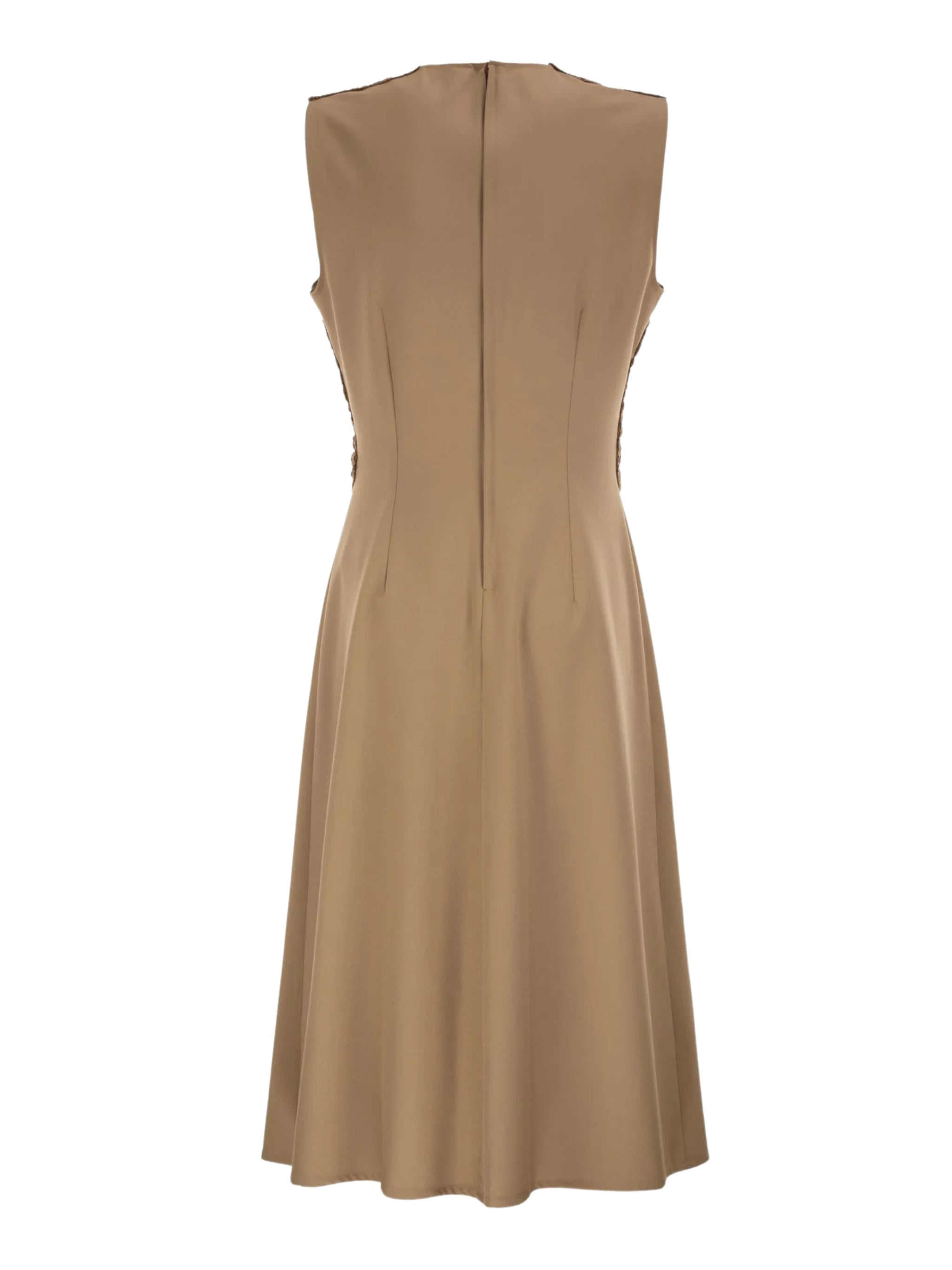 Tech wool sleeveless dress with crochet front