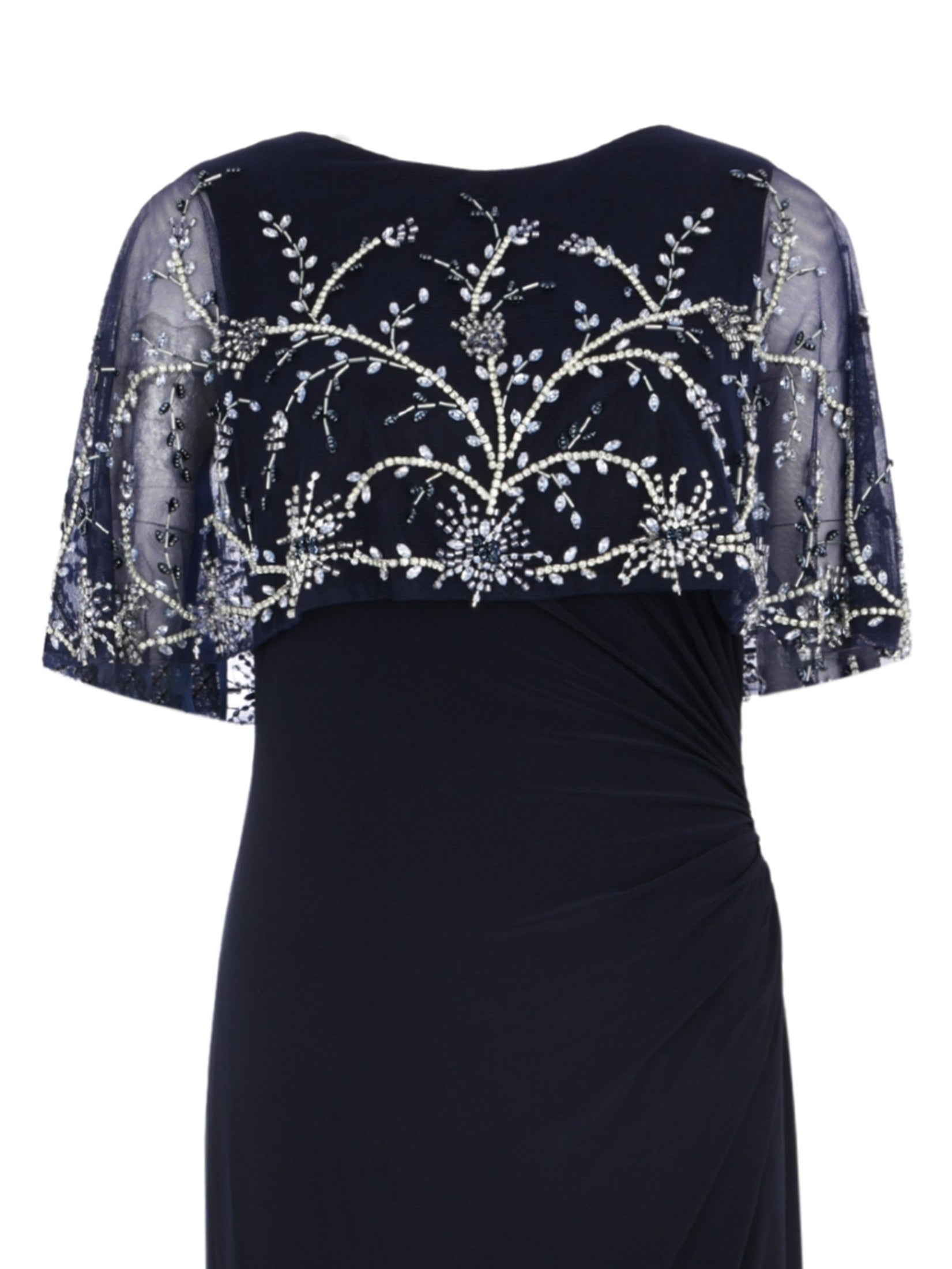 Fitted jersey gown with beaded shawl