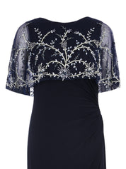 FITTED JERSEY GOWN WITH BEADED SHAWL