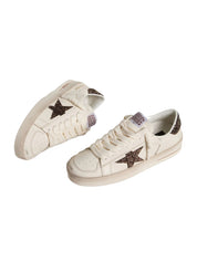 Women's Stardan in white leather with brown glitter star and heel tab