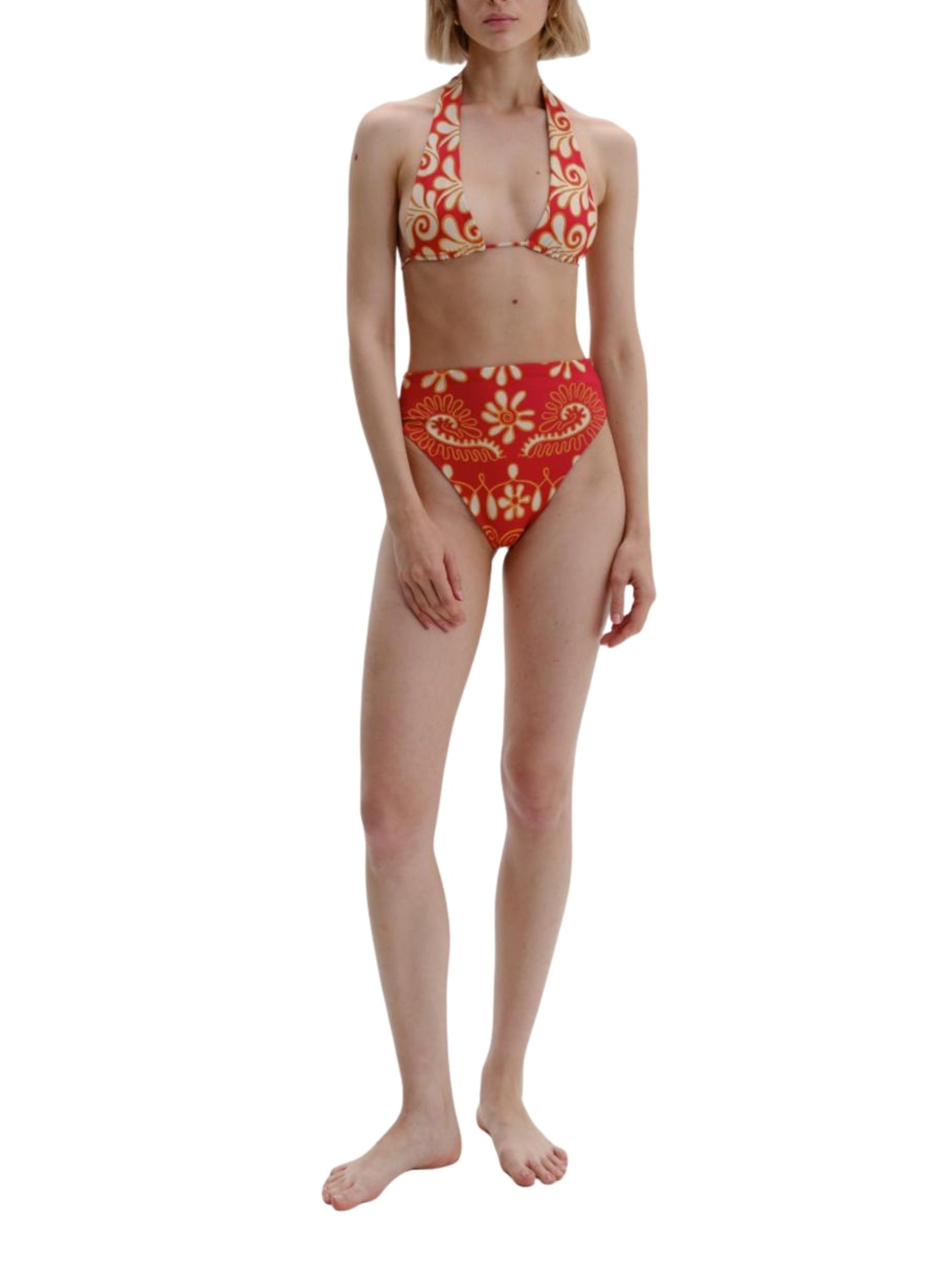 Triangle halter style top with self tie straps