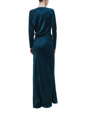 Floral Detailed Draped Satin Dress