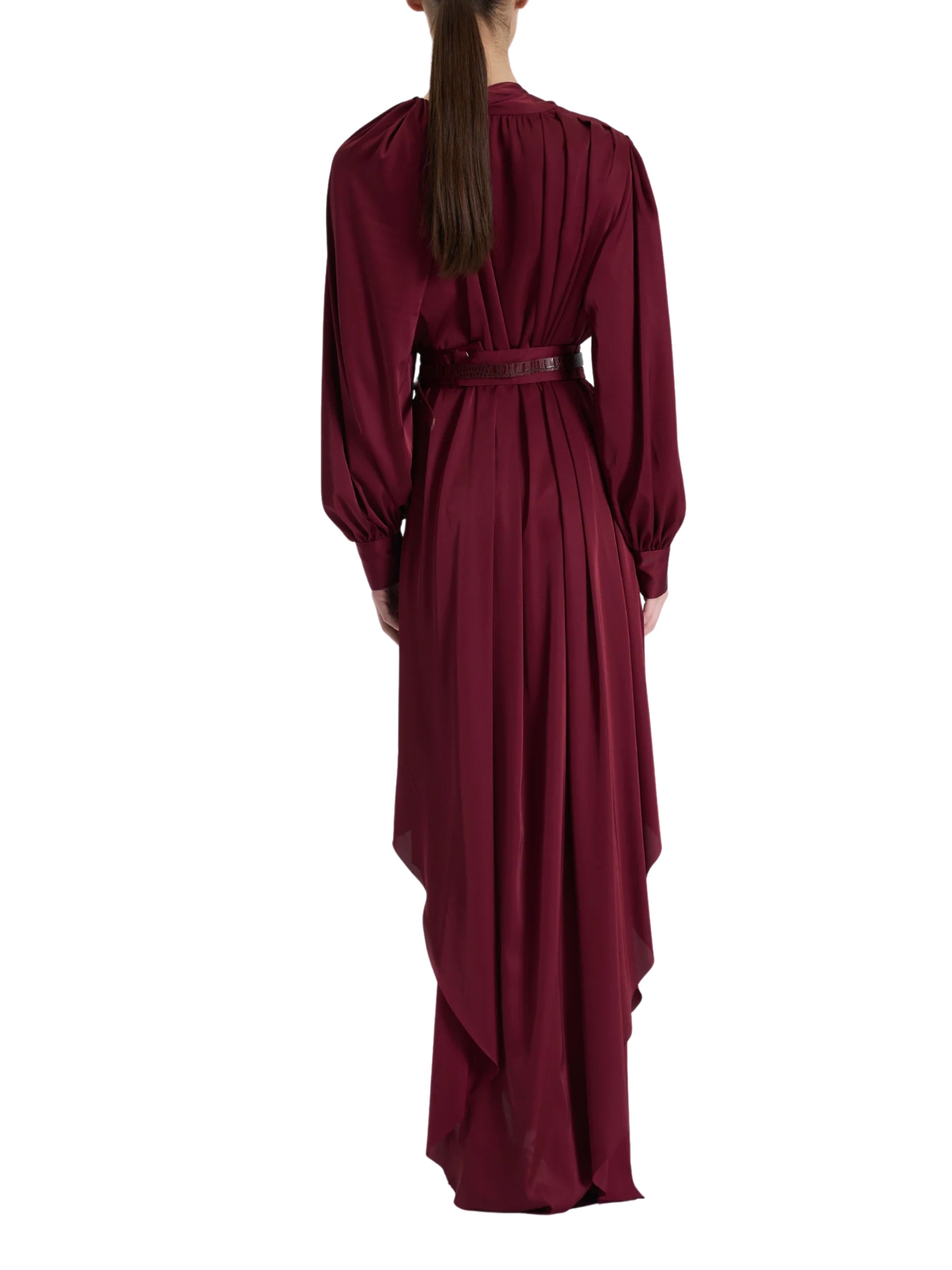 RED BELTED LONG DRESS