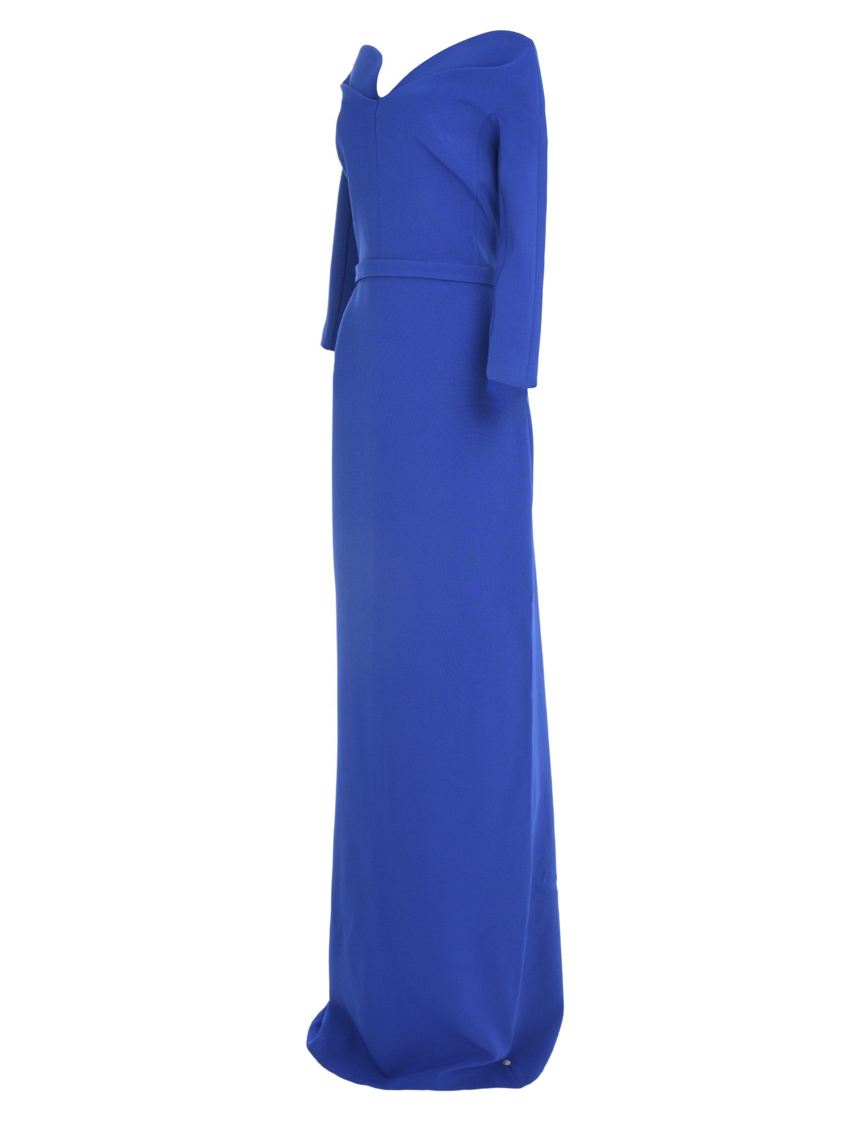 Lindy off the shoulder column gown with pleated detail