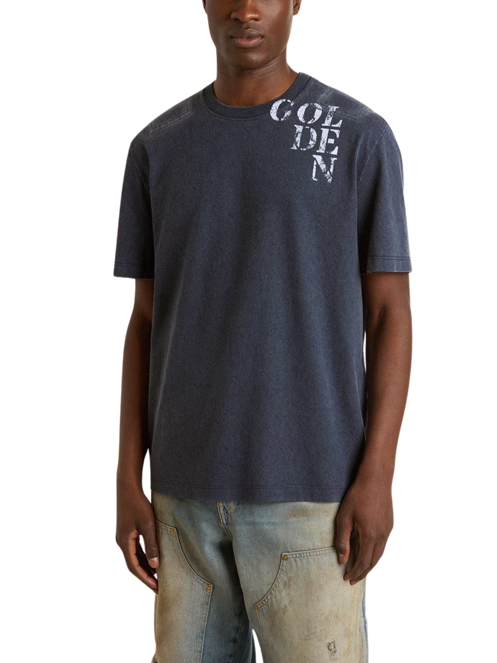 Journey m's t-shirt regular gauze cotton jersey printed base with floc print