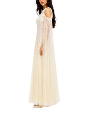 Moonlight sequin cape sleeve ankle gown