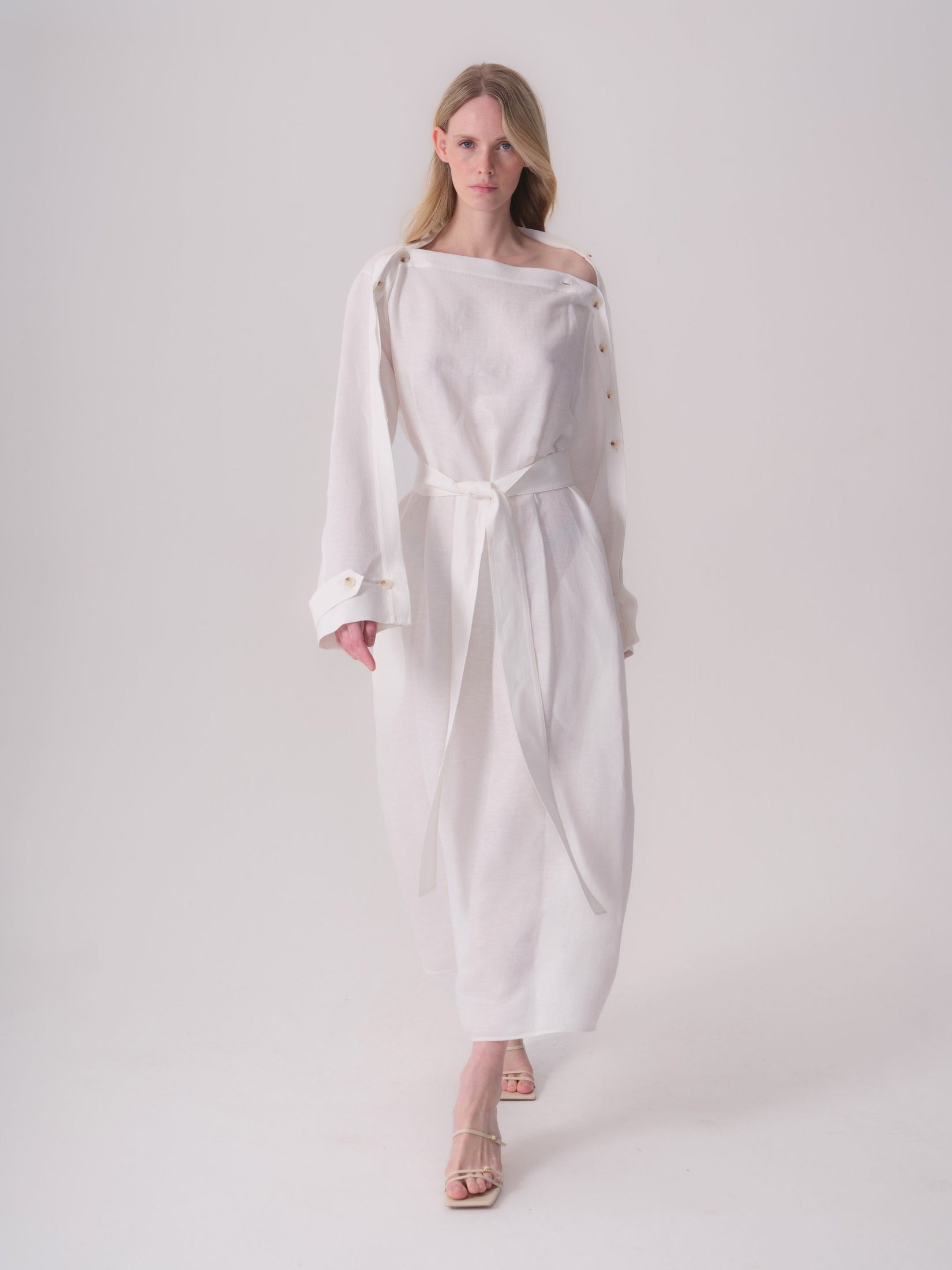 White Linen Dress with Buttons