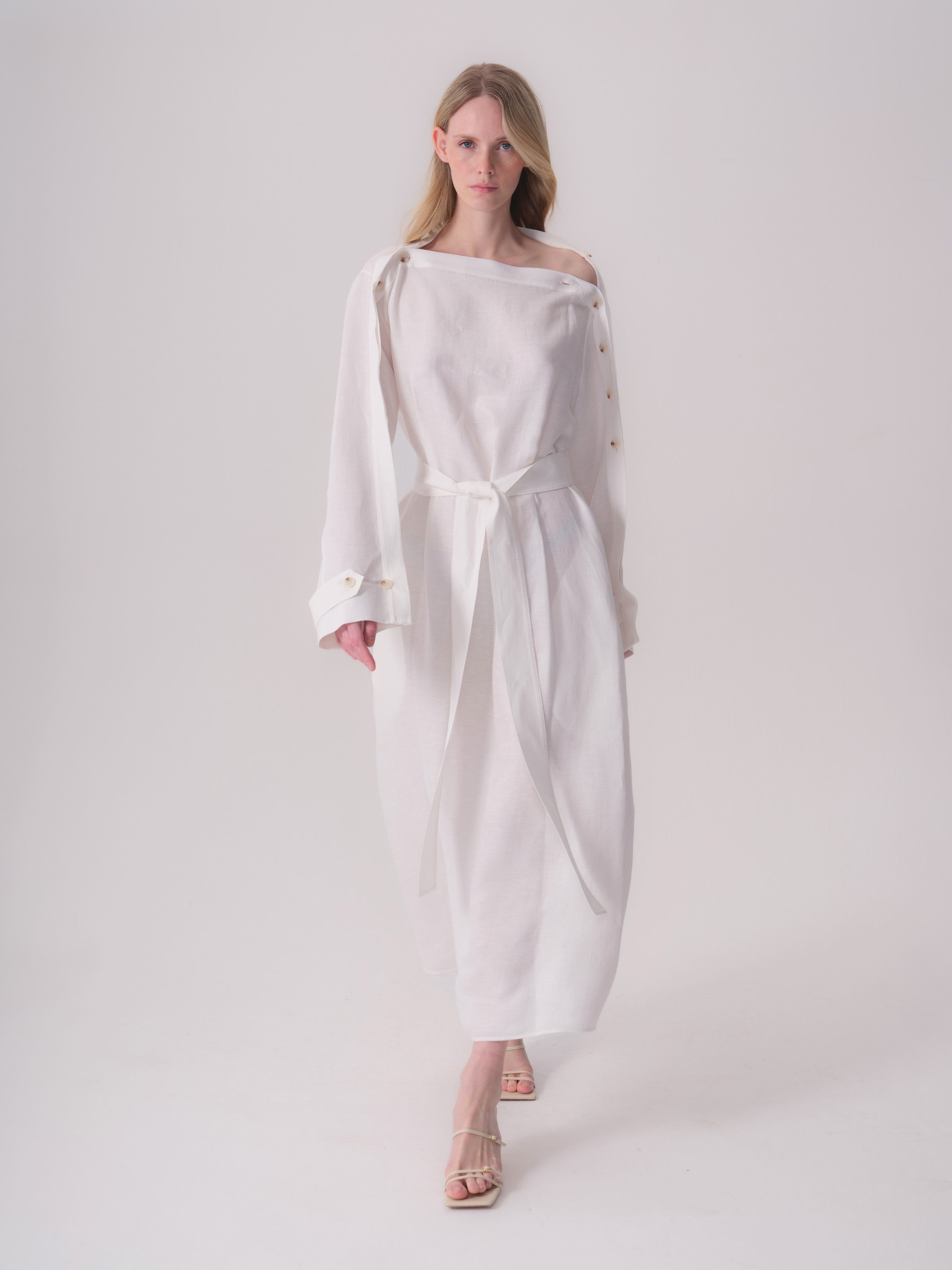 White Linen Dress with Buttons